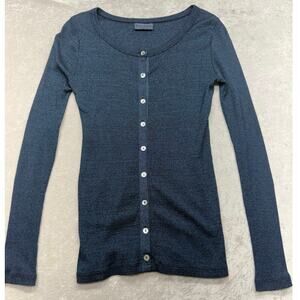 Michael Stars Blue Ribbed Henley Top - One Size Fits Most